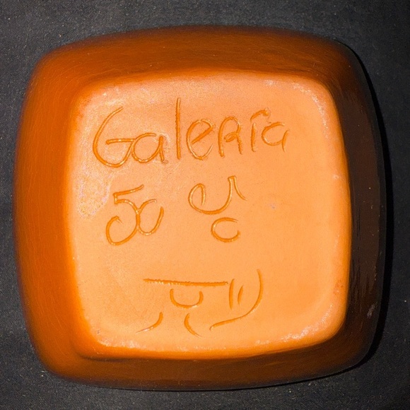 Artisan Blue and White Ceramic Dish with Vibrant Orange Edge - Picture 4 of 5